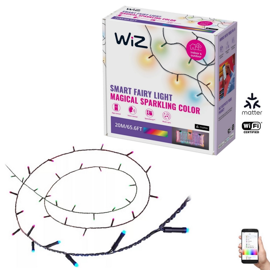 WiZ - LED RGBW Hämardatav väli valguskett 160xLED 20m IP44 2700-5000K Wi-Fi