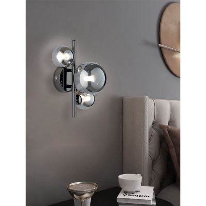 Wofi 4014.03.24.9000 - LED Seinavalgusti VILLA 3xG9/3W/230V must/läikiv kroom