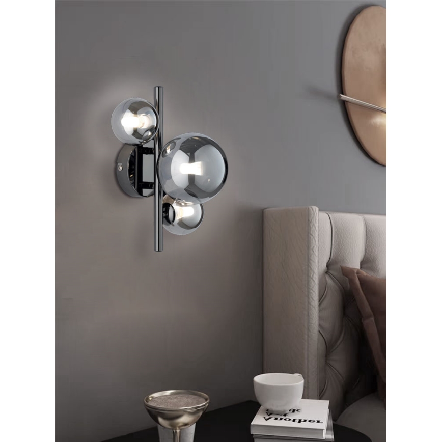 Wofi 4014.03.24.9000 - LED Seinavalgusti VILLA 3xG9/3W/230V must/läikiv kroom