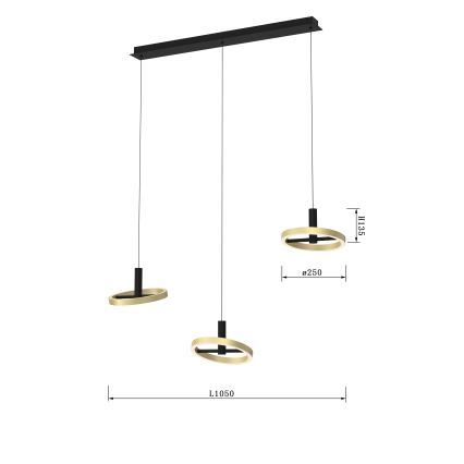 Wofi 7016-304 - LED Hämardatav lühter BREST LED/26W/230V must/kuldne