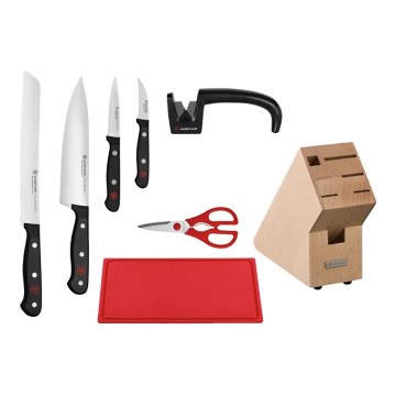 Wüsthof - 8-osaline GOURMET kööginugade komplekt nugadeplokis koos teritajaga ja lõikelauaga