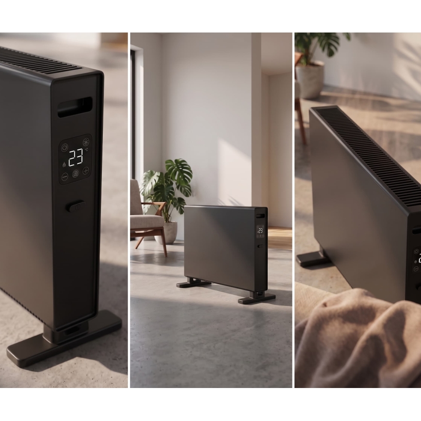 ZEVENTI - Elektriline otseküttekeha/konvektor LCD-ekraaniga 1250/2000W/230V must + kaugjuhtimispult