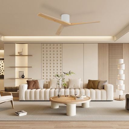 ZEVENTI - Laeventilaator VELLON Wi-Fi Tuya valge/paulownia + kaugjuhtimispult