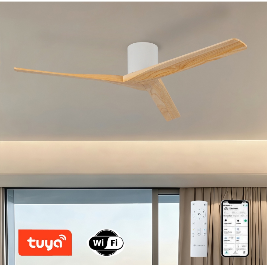 ZEVENTI - Laeventilaator VELLON Wi-Fi Tuya valge/paulownia + kaugjuhtimispult