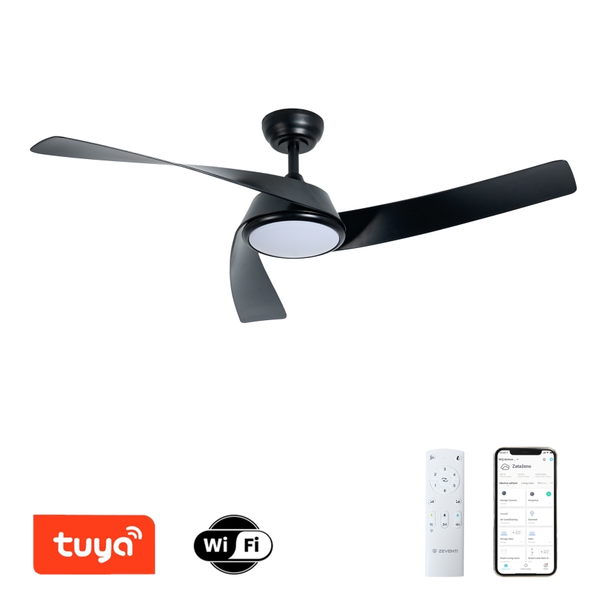 ZEVENTI - LED-hämardatav laeventilaator AERYS LED/24W/230V 3000/4000/6000K Wi-Fi Tuya must + kaugjuhtimispult