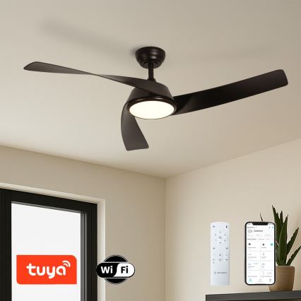 ZEVENTI - LED-hämardatav laeventilaator AERYS LED/24W/230V 3000/4000/6000K Wi-Fi Tuya must + kaugjuhtimispult