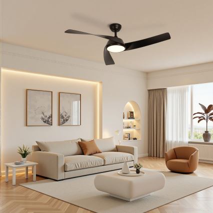 ZEVENTI - LED-hämardatav laeventilaator AERYS LED/24W/230V 3000/4000/6000K Wi-Fi Tuya must + kaugjuhtimispult