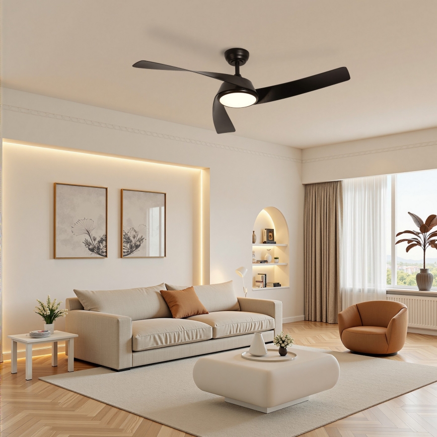 ZEVENTI - LED-hämardatav laeventilaator AERYS LED/24W/230V 3000/4000/6000K Wi-Fi Tuya must + kaugjuhtimispult