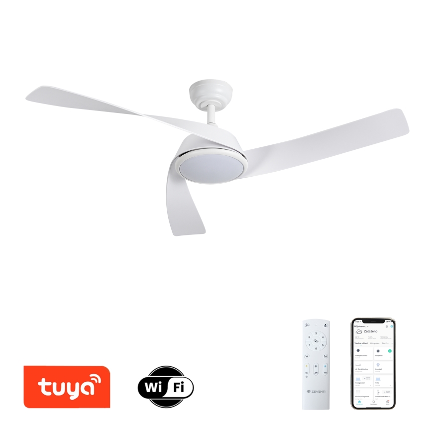 ZEVENTI - LED hämardatav laeventilaator AERYS LED/24W/230V 3000/4000/6000K Wi-Fi Tuya valge + kaugjuhtimispult