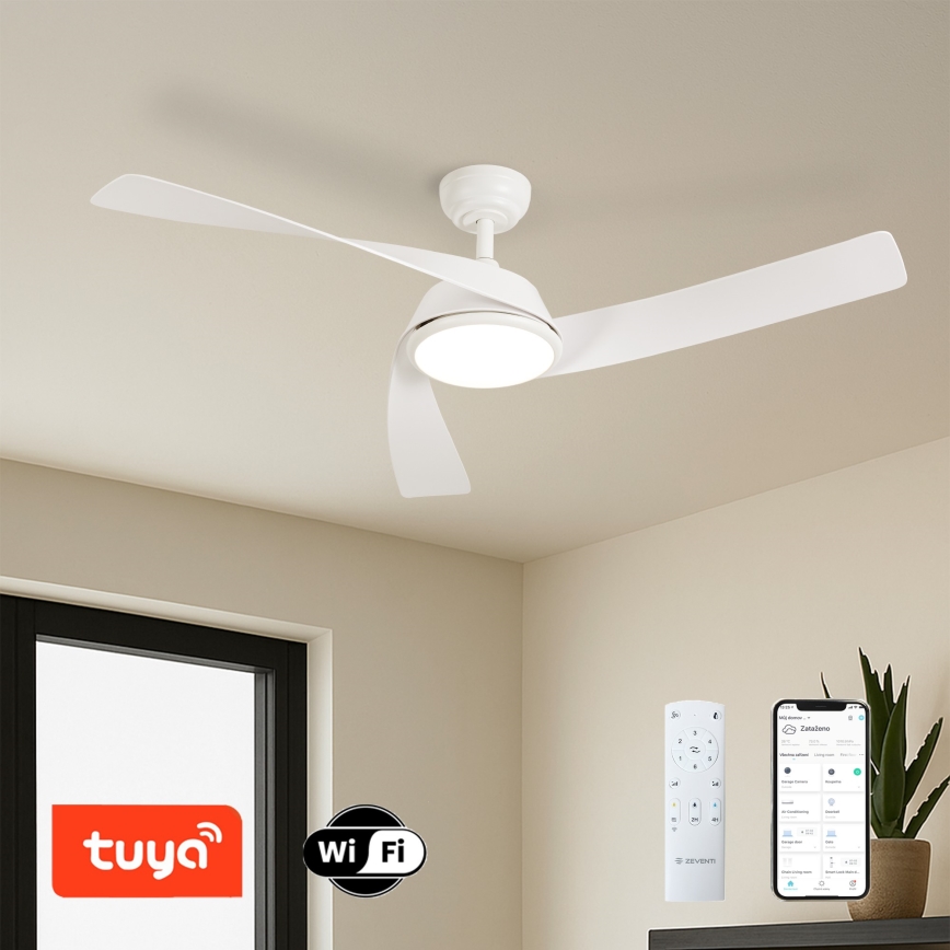 ZEVENTI - LED hämardatav laeventilaator AERYS LED/24W/230V 3000/4000/6000K Wi-Fi Tuya valge + kaugjuhtimispult