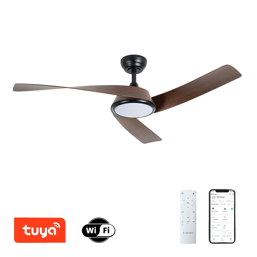 ZEVENTI - LED-hämardatav laeventilaator AERYS LED/24W/230V 3000/4000/6000K Wi-Fi Tuya must/pähkel + kaugjuhtimispult