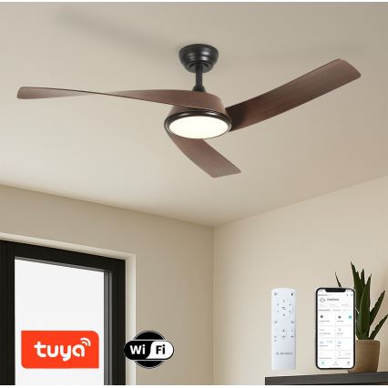 ZEVENTI - LED-hämardatav laeventilaator AERYS LED/24W/230V 3000/4000/6000K Wi-Fi Tuya must/pähkel + kaugjuhtimispult