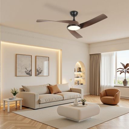 ZEVENTI - LED-hämardatav laeventilaator AERYS LED/24W/230V 3000/4000/6000K Wi-Fi Tuya must/pähkel + kaugjuhtimispult