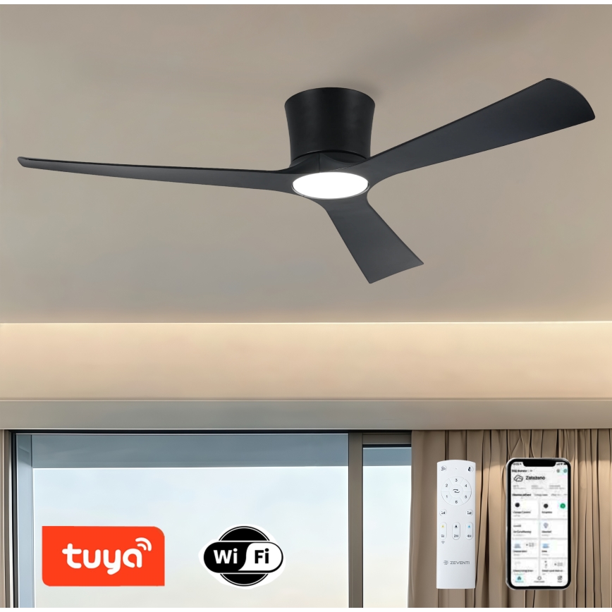 ZEVENTI - LED hämardatav laeventilaator AUREX LED/24W/230V 3000/4000/6000K Wi-Fi Tuya must + kaugjuhtimispult