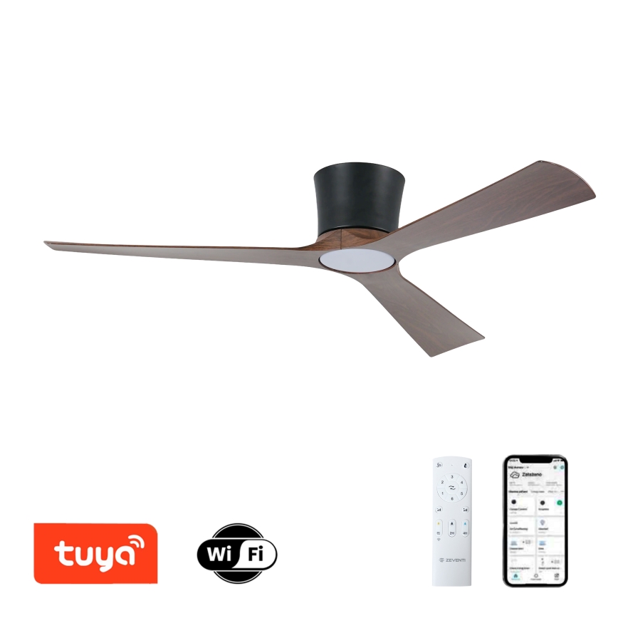 ZEVENTI - LED-hämardatav laeventilaator AUREX LED/24W/230V 3000/4000/6000K Wi-Fi Tuya must/pähkel + kaugjuhtimispult