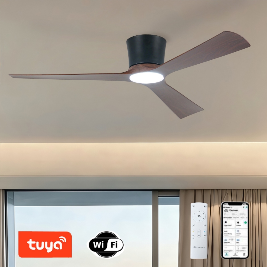 ZEVENTI - LED-hämardatav laeventilaator AUREX LED/24W/230V 3000/4000/6000K Wi-Fi Tuya must/pähkel + kaugjuhtimispult