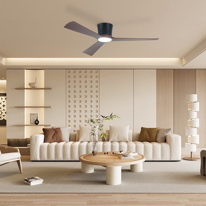 ZEVENTI - LED-hämardatav laeventilaator AUREX LED/24W/230V 3000/4000/6000K Wi-Fi Tuya must/pähkel + kaugjuhtimispult