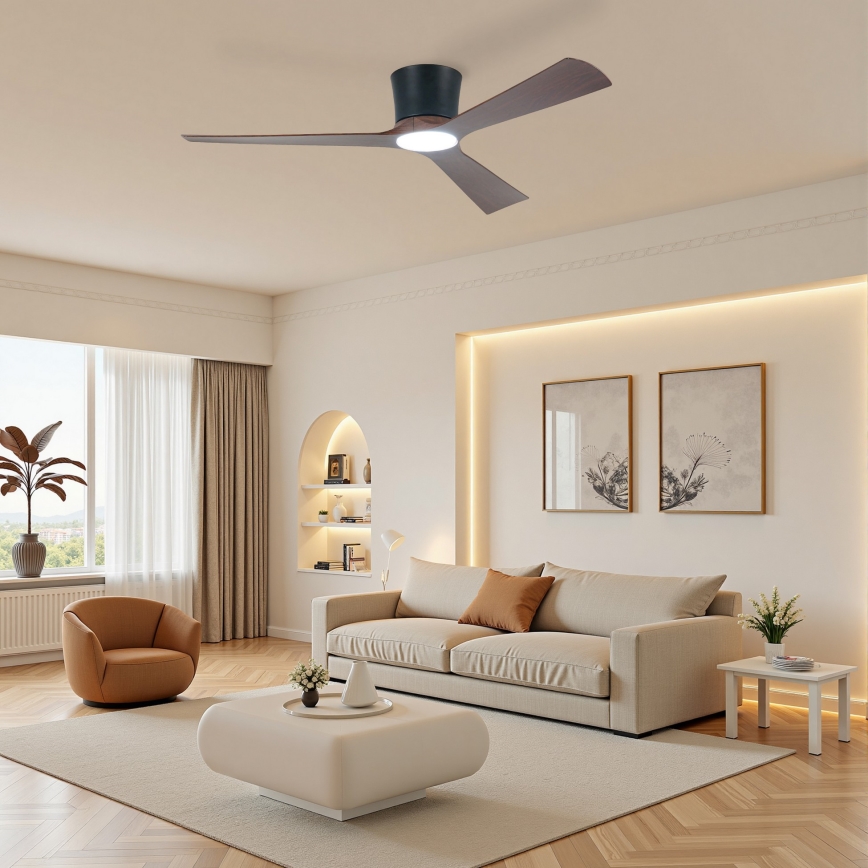 ZEVENTI - LED-hämardatav laeventilaator AUREX LED/24W/230V 3000/4000/6000K Wi-Fi Tuya must/pähkel + kaugjuhtimispult