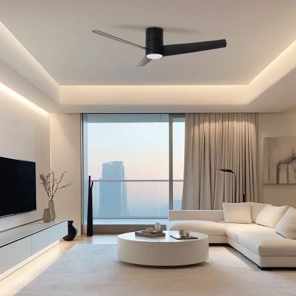 ZEVENTI - LED Laeventilaator BARROSA LED/18W/230V 3000/4000/6000K Wi-Fi Tuya must + kaugjuhtimispult