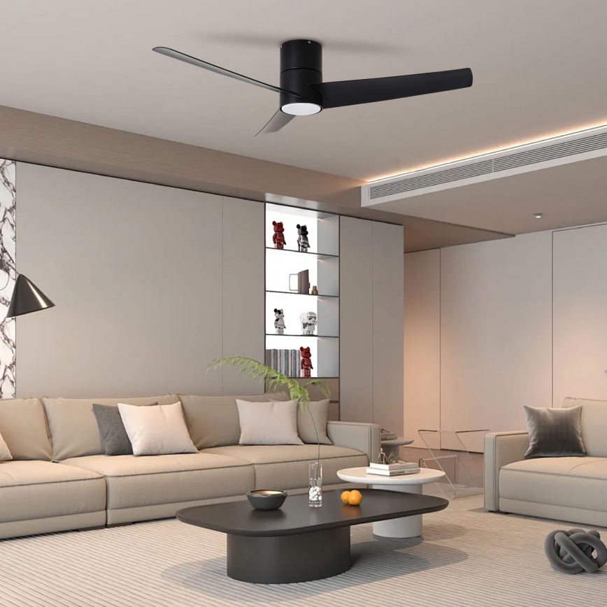 ZEVENTI - LED Laeventilaator BARROSA LED/18W/230V 3000/4000/6000K Wi-Fi Tuya must + kaugjuhtimispult