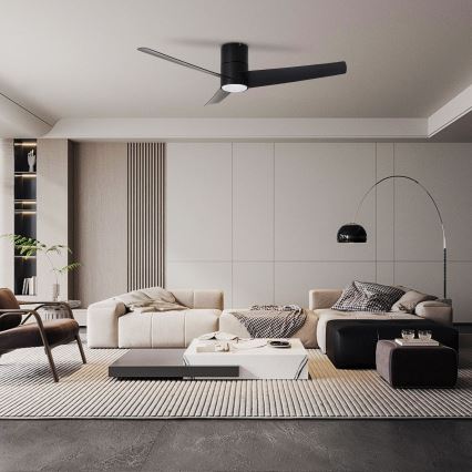 ZEVENTI - LED Laeventilaator BARROSA LED/18W/230V 3000/4000/6000K Wi-Fi Tuya must + kaugjuhtimispult
