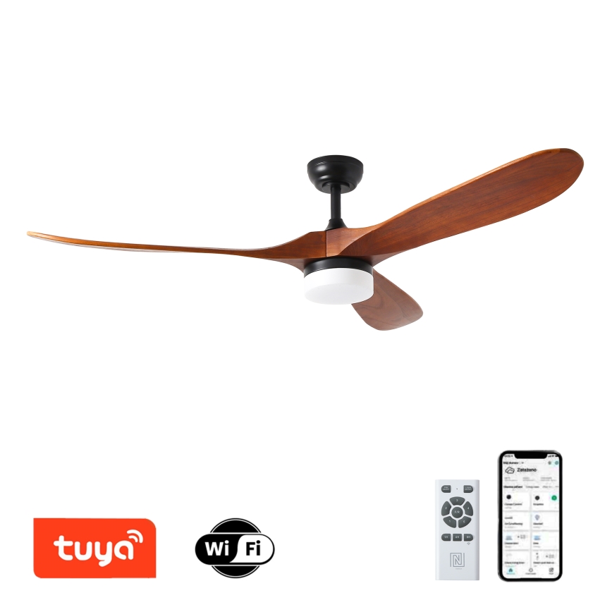 ZEVENTI - LED Hämardatav laeventilaator GINOSA LED/18W/230V 3000-6000K Wi-Fi Tuya must/tamm + kaugjuhtimispult