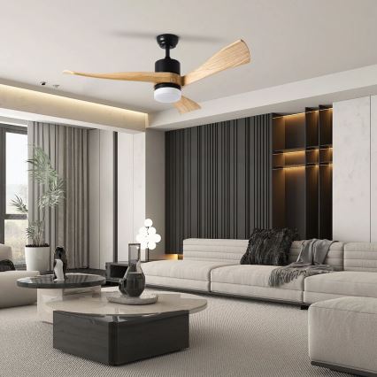 ZEVENTI - LED Hämardatav laeventilaator NATURITO LED/18W/230V 3000-6000K Wi-Fi Tuya must/tamm + kaugjuhtimispult