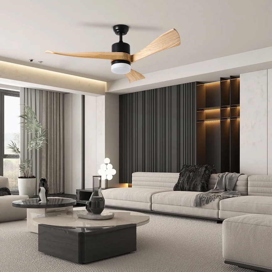 ZEVENTI - LED Hämardatav laeventilaator NATURITO LED/18W/230V 3000-6000K Wi-Fi Tuya must/tamm + kaugjuhtimispult