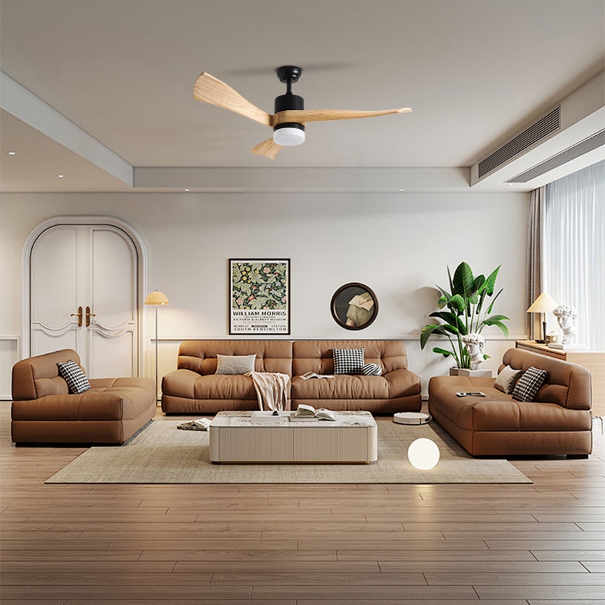 ZEVENTI - LED Hämardatav laeventilaator NATURITO LED/18W/230V 3000-6000K Wi-Fi Tuya must/tamm + kaugjuhtimispult