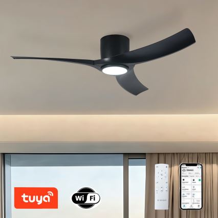 ZEVENTI - hämardatav LED-laeventilaator ORBITO LED/24W/230V 3000/4000/6000K Wi-Fi Tuya must + kaugjuhtimispult