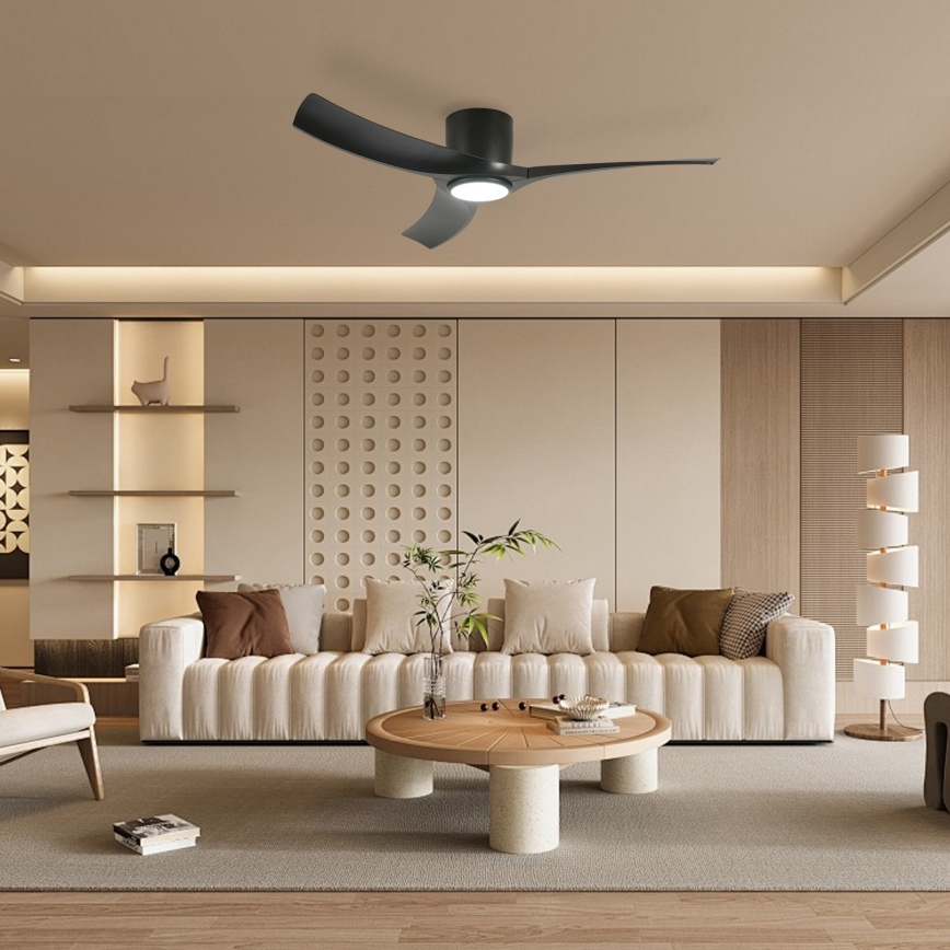 ZEVENTI - hämardatav LED-laeventilaator ORBITO LED/24W/230V 3000/4000/6000K Wi-Fi Tuya must + kaugjuhtimispult