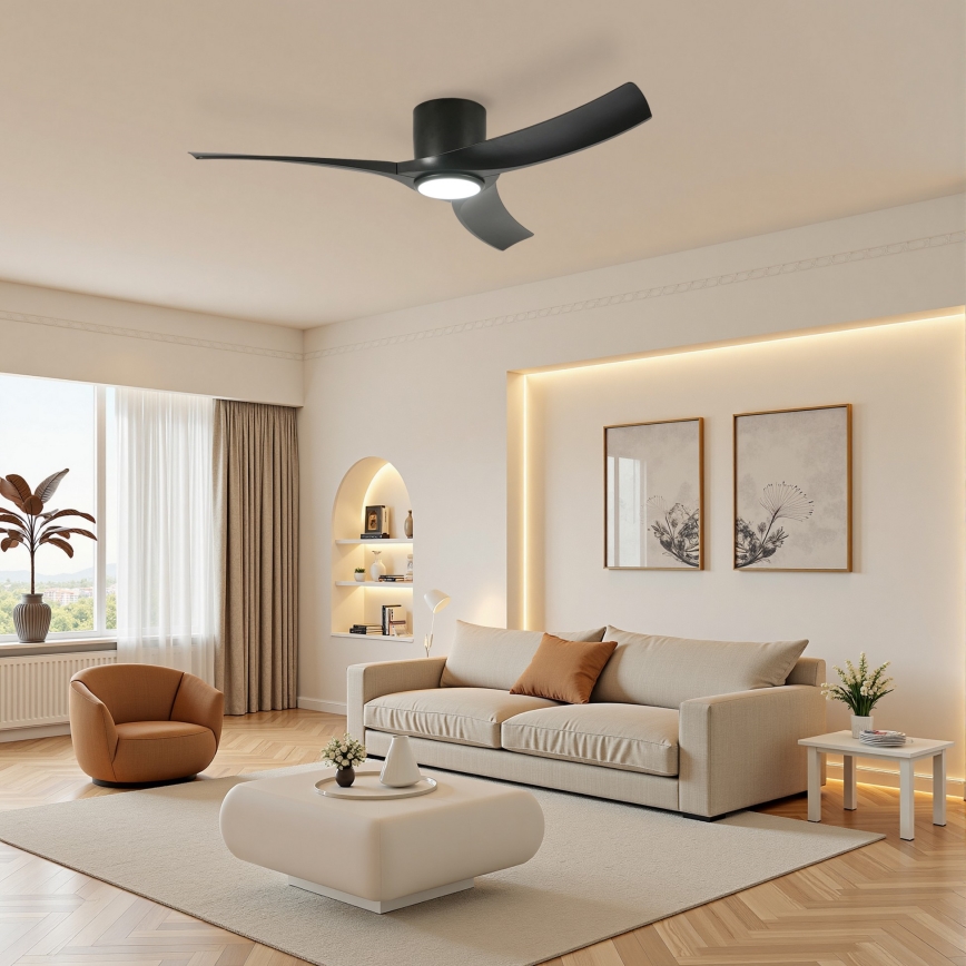 ZEVENTI - hämardatav LED-laeventilaator ORBITO LED/24W/230V 3000/4000/6000K Wi-Fi Tuya must + kaugjuhtimispult