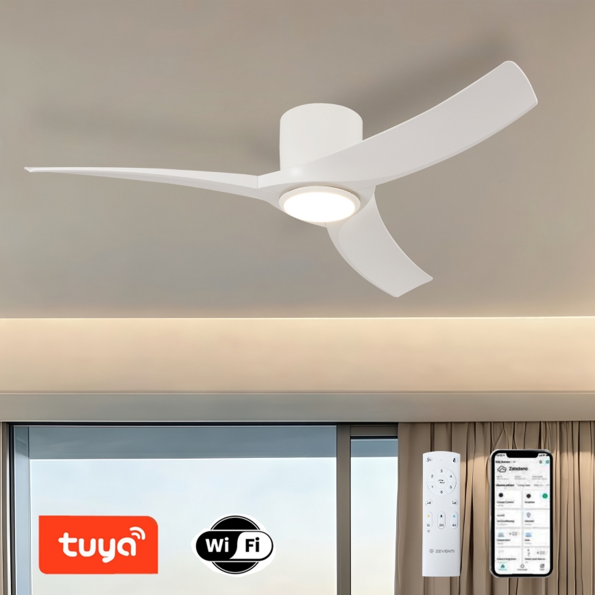 ZEVENTI - LED-hämardatav laeventilaator ORBITO LED/24W/230V 3000/4000/6000K Wi-Fi Tuya valge + kaugjuhtimispult