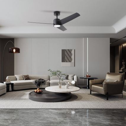 ZEVENTI - LED-laeventilaator ORVIETO LED/18W/230V 3000/4000/6000K Wi-Fi Tuya must + kaugjuhtimispult