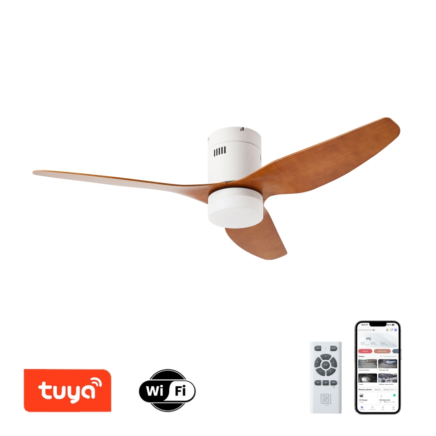ZEVENTI - LED Hämardatav laeventilaator PADUA LED/18W/230V 3000-6000K Wi-Fi Tuya valge/pruun + kaugjuhtimispult