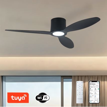 ZEVENTI - LED-hämardatav laeventilaator VENTORA LED/24W/230V 3000/4000/6000K Wi-Fi Tuya must + kaugjuhtimispult