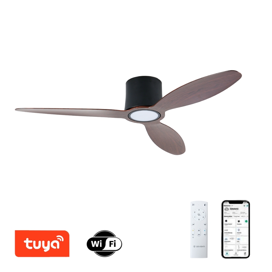 ZEVENTI - LED hämardatav laeventilaator VENTORA LED/24W/230V 3000/4000/6000K Wi-Fi Tuya must/pähkel + kaugjuhtimispult