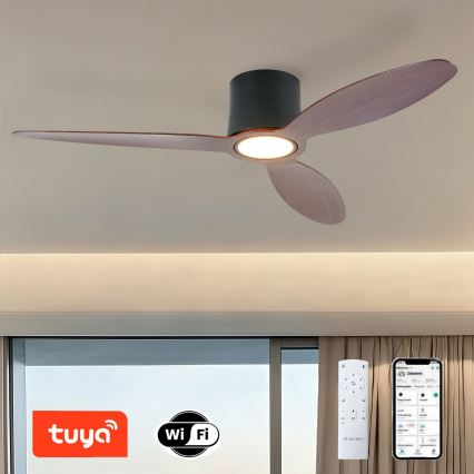 ZEVENTI - LED hämardatav laeventilaator VENTORA LED/24W/230V 3000/4000/6000K Wi-Fi Tuya must/pähkel + kaugjuhtimispult