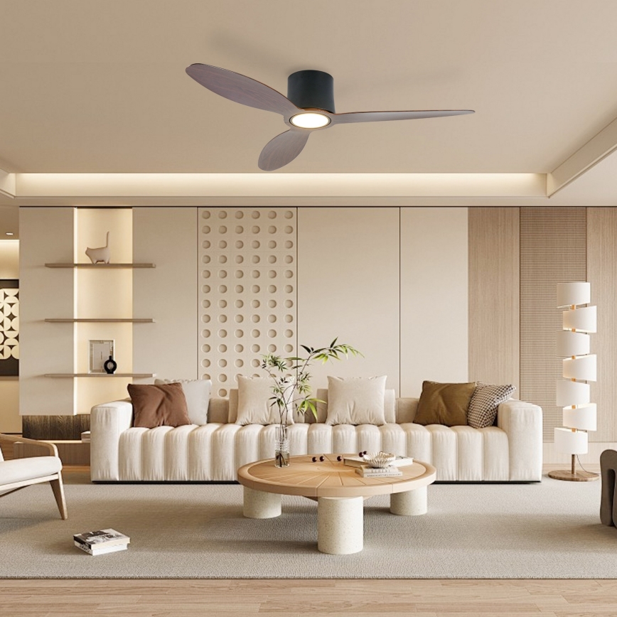 ZEVENTI - LED hämardatav laeventilaator VENTORA LED/24W/230V 3000/4000/6000K Wi-Fi Tuya must/pähkel + kaugjuhtimispult