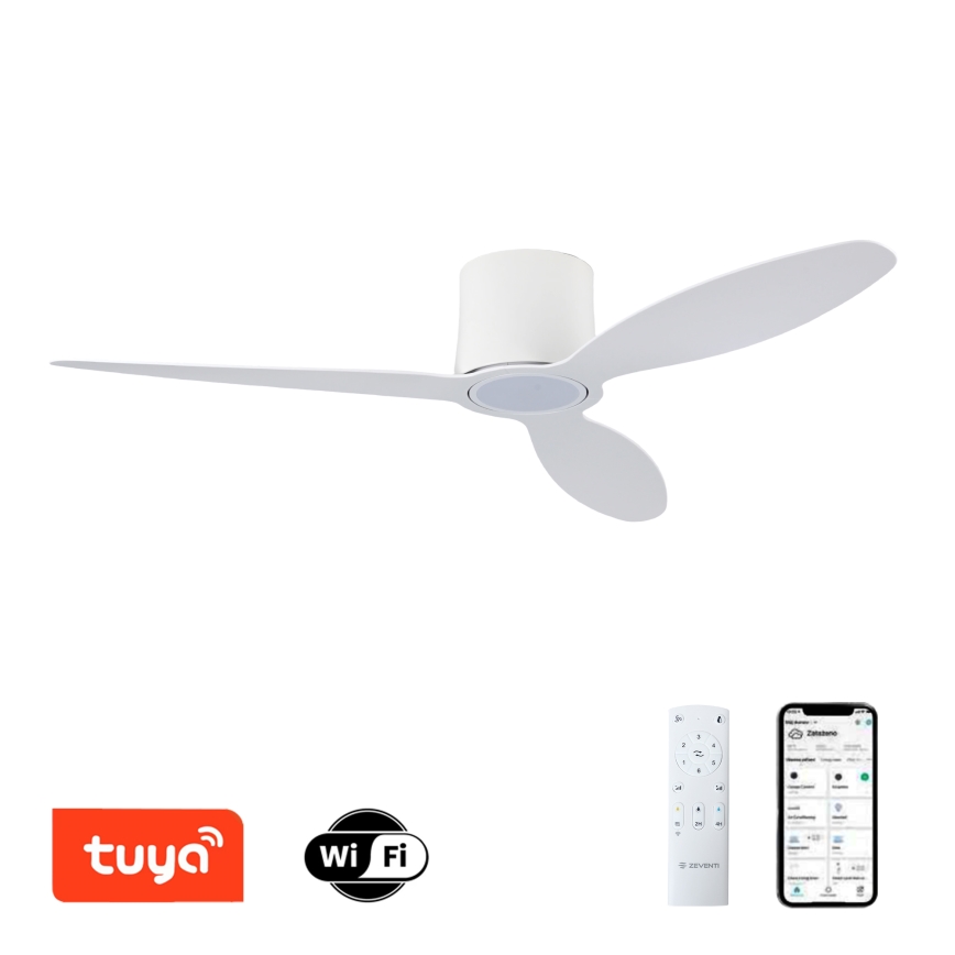 ZEVENTI - hämardatav LED-laeventilaator VENTORA LED/24W/230V 3000/4000/6000K Wi-Fi Tuya valge + kaugjuhtimispult