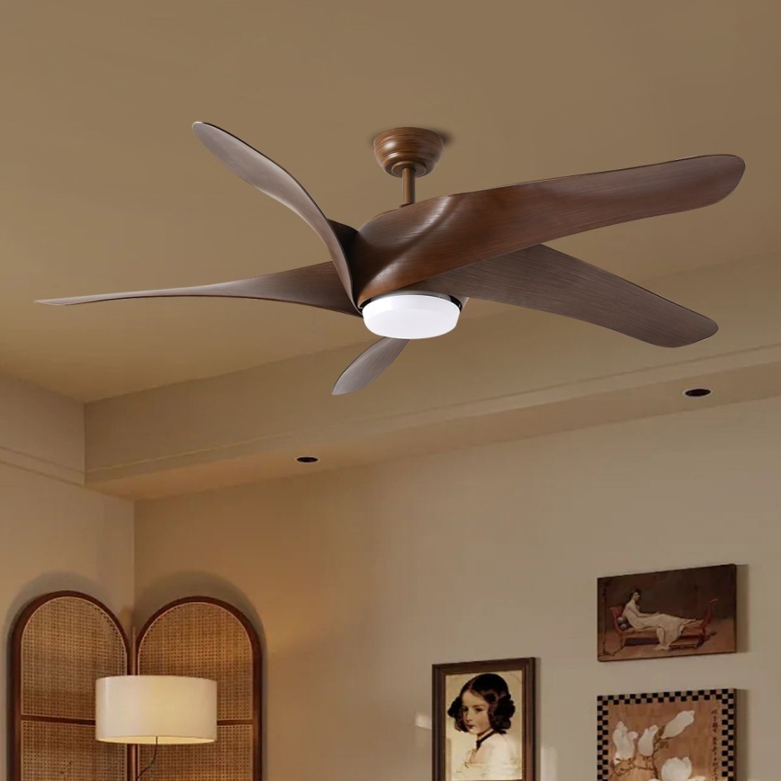 ZEVENTI - LUCCA LED laeventilaator 18W/230V, 3000/4000/6000K, Wi‑Fi Tuya, pruun, koos kaugjuhtimispuldiga