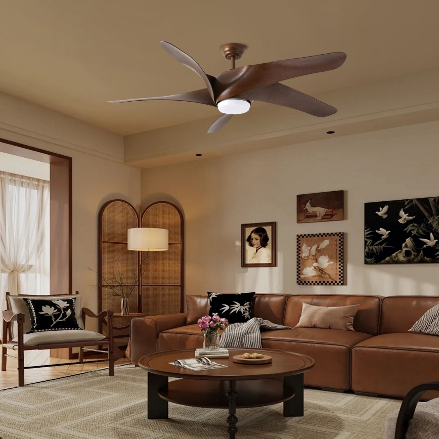 ZEVENTI - LED laeventilaator LUCCA LED/18W/230V 3000-6000K Wi-Fi Tuya pruun + kaugjuhtimispult