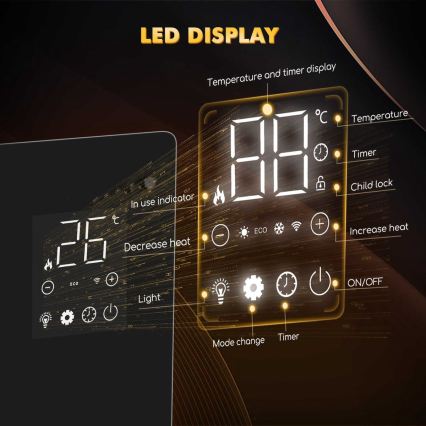 ZEVENTI - Nutikas seinale paigaldatav elektriline otseküte/konvektor LCD-ekraaniga 1000/2000W/230V Wi-Fi valge