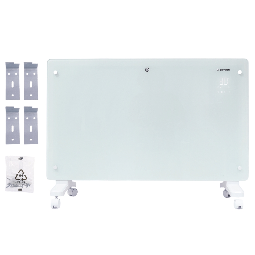 ZEVENTI - Nutikas seinale paigaldatav elektriline otseküte/konvektor LCD-ekraaniga 1000/2000W/230V Wi-Fi valge