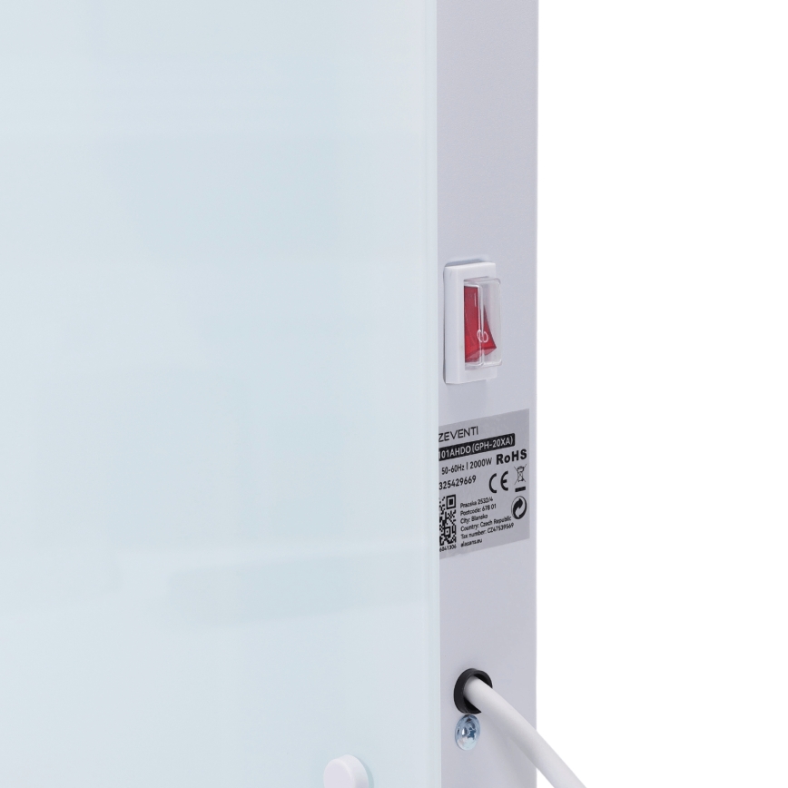 ZEVENTI - Nutikas seinale paigaldatav elektriline otseküte/konvektor LCD-ekraaniga 1000/2000W/230V Wi-Fi valge