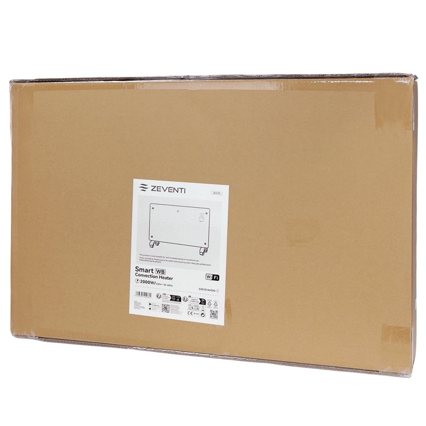 ZEVENTI - Nutikas seinale paigaldatav elektriline otseküte/konvektor LCD-ekraaniga 1000/2000W/230V Wi-Fi valge