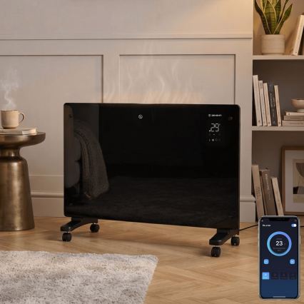 ZEVENTI - Nutikas seinale paigaldatav elektriline otseküte/konvektor koos LCD-ekraaniga 1000/2000W/230V Wi-Fi must