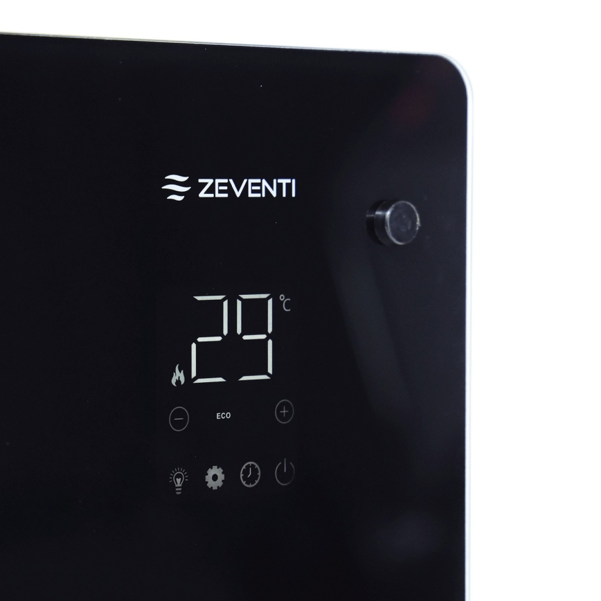 ZEVENTI - Nutikas seinale paigaldatav elektriline otseküte/konvektor koos LCD-ekraaniga 1000/2000W/230V Wi-Fi must