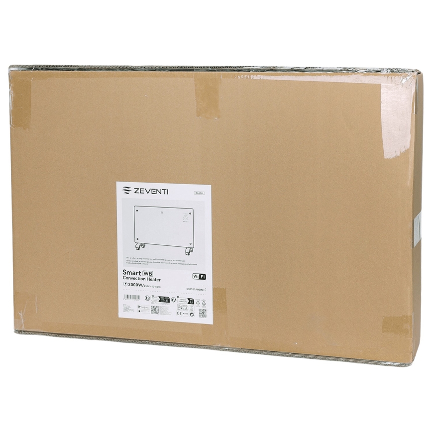ZEVENTI - Nutikas seinale paigaldatav elektriline otseküte/konvektor koos LCD-ekraaniga 1000/2000W/230V Wi-Fi must