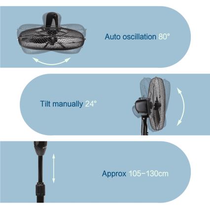 ZEVENTI - Põrandaventilaator FLOW 40W/230V 120 cm must